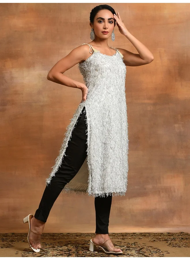 AKS  White Fur Design Kurta for Women | Best Price UAE