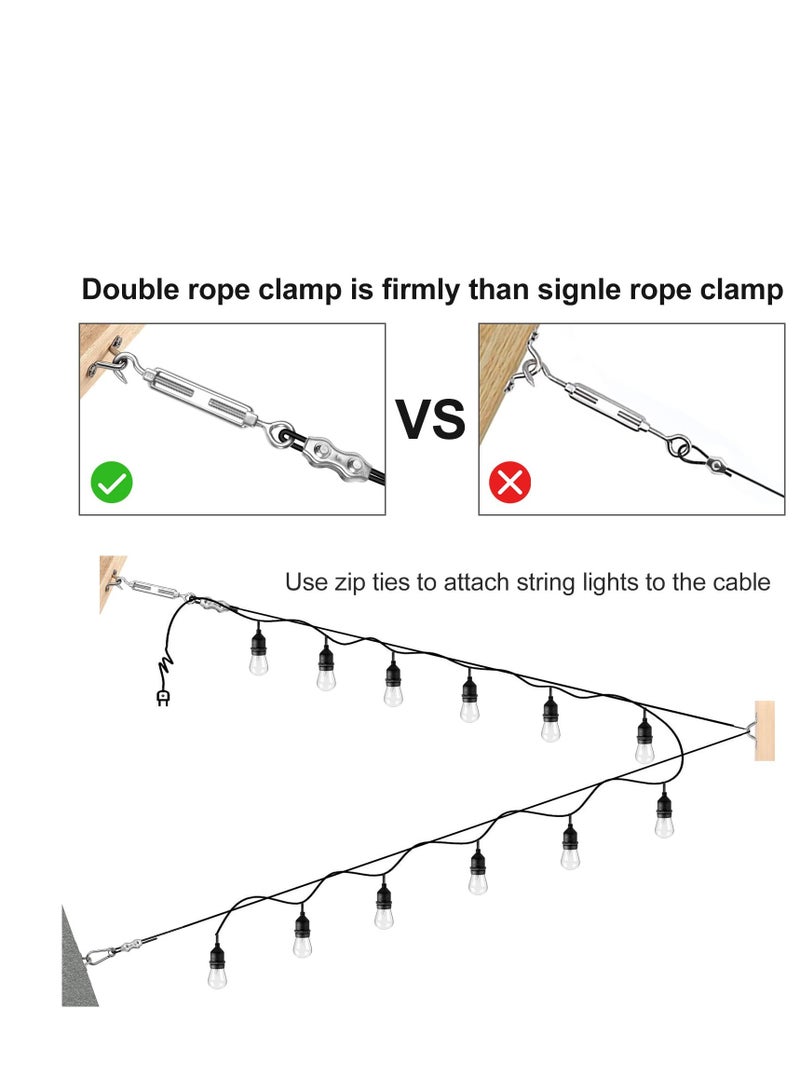 String Light Hanging Kit with 170ft Coated Stainless Steel 304 Tension Wire Rope Outdoor Guide kit Lights Suspension - Image 5
