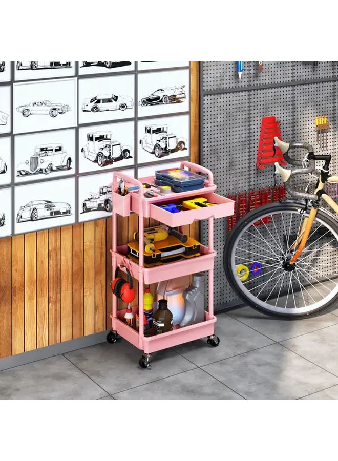 Blue 4 Tier Rolling Utility Cart With Lockable Wheels Plastic Shelves Multifunctional Storage Organizer - Image 3