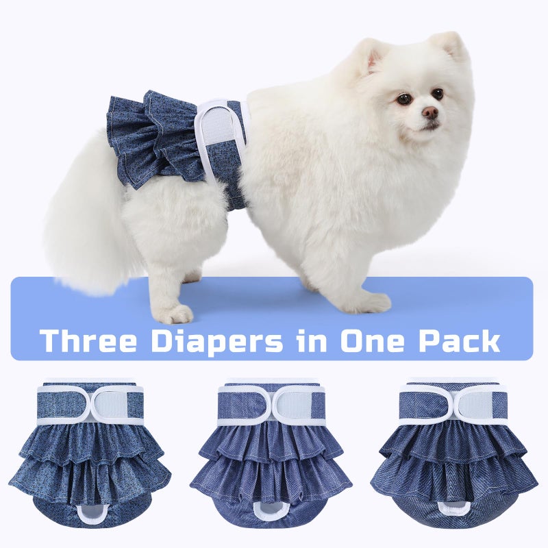 Mengelina Reusable Dog Diapers Female 3 Pack Doggie Diapers for Period Heat Incontinence Puppy Training (X-Small, Jeans) - Image 5