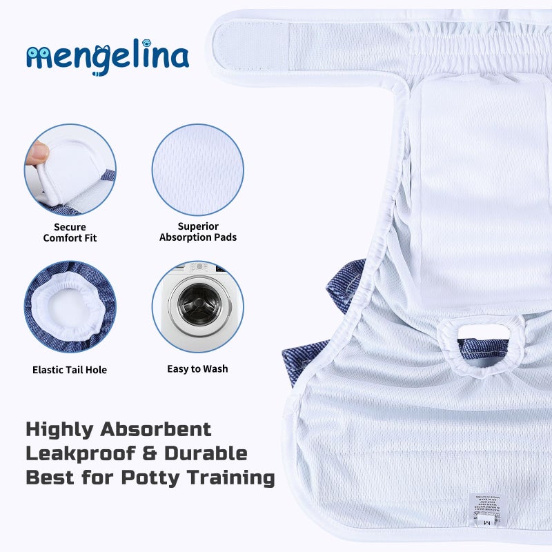 Mengelina Reusable Dog Diapers Female 3 Pack Doggie Diapers for Period Heat Incontinence Puppy Training (X-Small, Jeans) - Image 4
