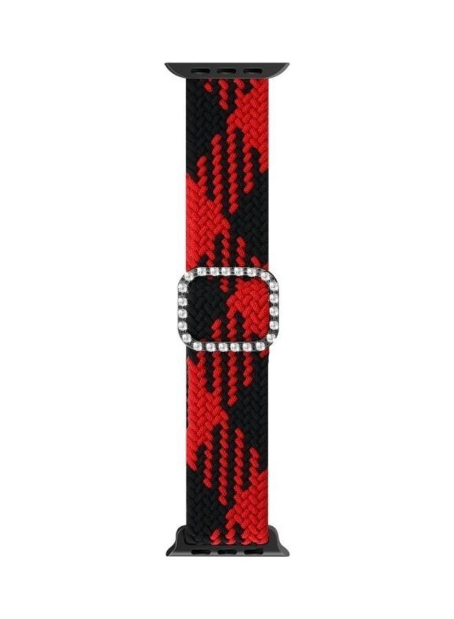 NIBEMINENT Adjustable Nylon Braided Elasticity Diamond Buckle Replacement Strap Watchband for Apple Watch Series 7/6/SE/5/4/3/2/1 38-40mm Red/Black - Image 2