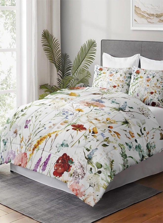 WeCozy Full Size Comforter Set with 2 Pillowcases, Wildflower Flower Floral 3 Pcs Bedding for Kids and Adults, Boho Watercolor Butterfly Soft Comforter Set for Bedroom Bed Decor - Image 4