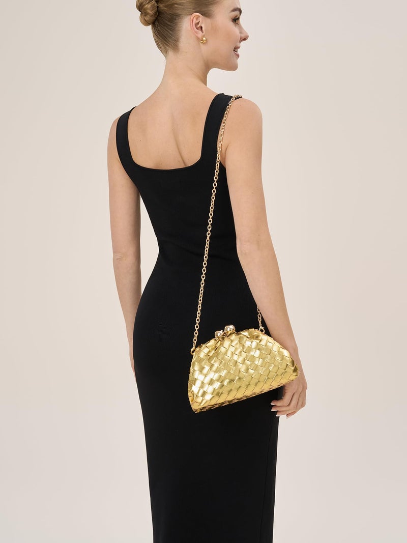 CHUNLI Dressy Woven Clutch Purses for Women Evening Wedding Formal Occasion,Dumpling Crossbody Shoulder Handbags for Women - Image 4