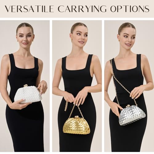 CHUNLI Dressy Woven Clutch Purses for Women Evening Wedding Formal Occasion,Dumpling Crossbody Shoulder Handbags for Women - Image 5