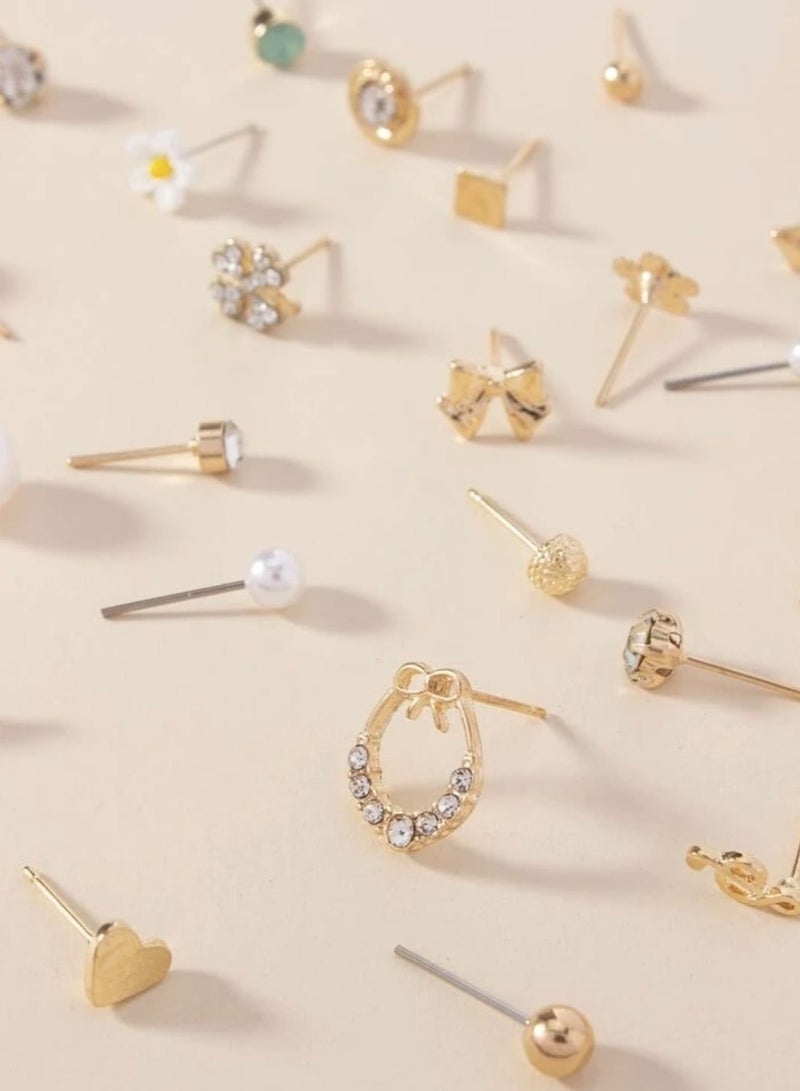 Bukela Large Set of Earrings with Different Designs, Heart and Flower Studs, 60 Pieces - Image 2