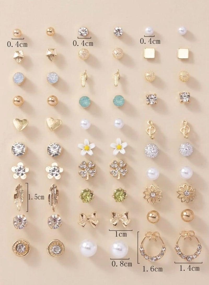 Bukela Large Set of Earrings with Different Designs, Heart and Flower Studs, 60 Pieces - Image 4