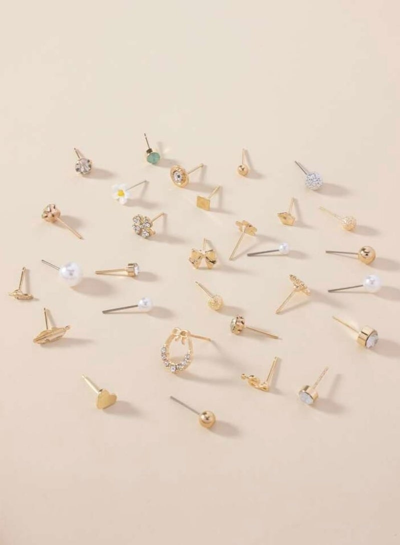 Bukela Large Set of Earrings with Different Designs, Heart and Flower Studs, 60 Pieces - Image 3