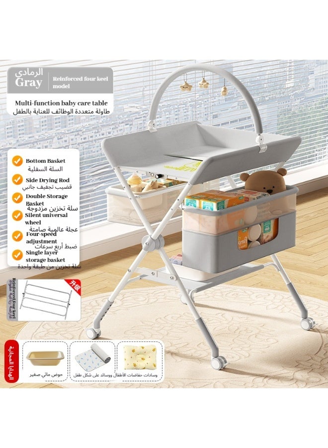 LBMT Foldable Baby Diaper Changing Table,Waterproof Versatile Babies Clothing Changing Table with Storage Rack,Pillow,Small basin,Urine pad,4-Level Adjustable Height & Large Mobile Nursery Organizer Storage for Newborn Infant (Grey) - Image 2