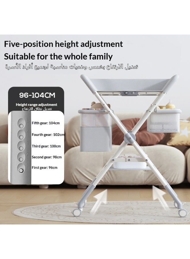 LBMT Foldable Baby Diaper Changing Table,Waterproof Versatile Babies Clothing Changing Table with Storage Rack,Pillow,Small basin,Urine pad,4-Level Adjustable Height & Large Mobile Nursery Organizer Storage for Newborn Infant (Grey) - Image 5