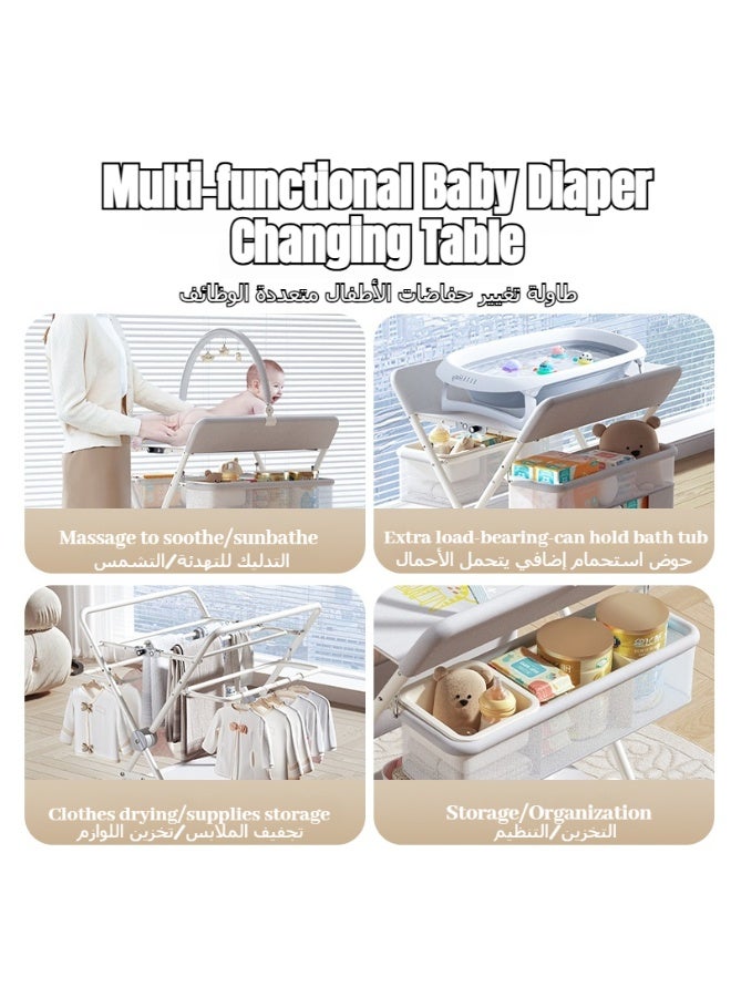 LBMT Foldable Baby Diaper Changing Table,Waterproof Versatile Babies Clothing Changing Table with Storage Rack,Pillow,Small basin,Urine pad,4-Level Adjustable Height & Large Mobile Nursery Organizer Storage for Newborn Infant (Grey) - Image 4