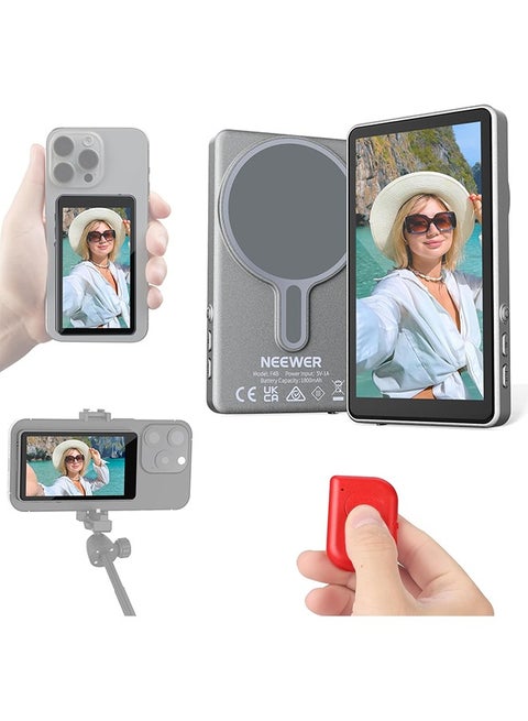 NEEWER Basics 4" Vlog Selfie Monitor Screen for iPhone, Magnetic Phone Back Cam Monitor, Wireless Connection/Bluetooth Remote for YouTube Live Stream, NOT Compatible with Google Phones/4K Video, F4B