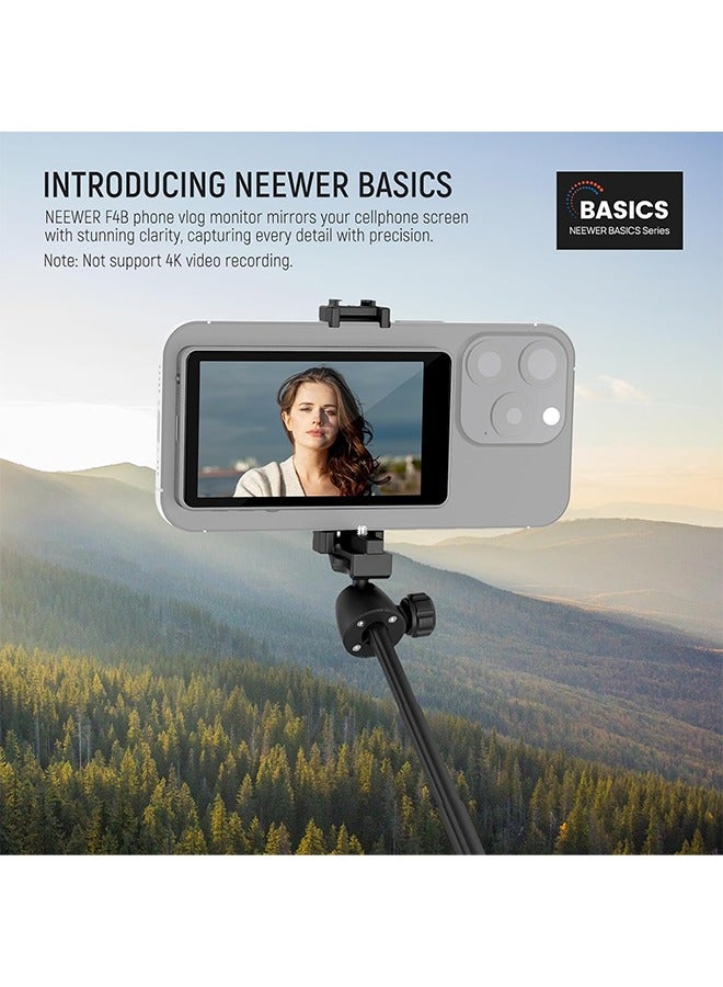 NEEWER Basics 4" Vlog Selfie Monitor Screen for iPhone, Magnetic Phone Back Cam Monitor, Wireless Connection/Bluetooth Remote for YouTube Live Stream, NOT Compatible with Google Phones/4K Video, F4B