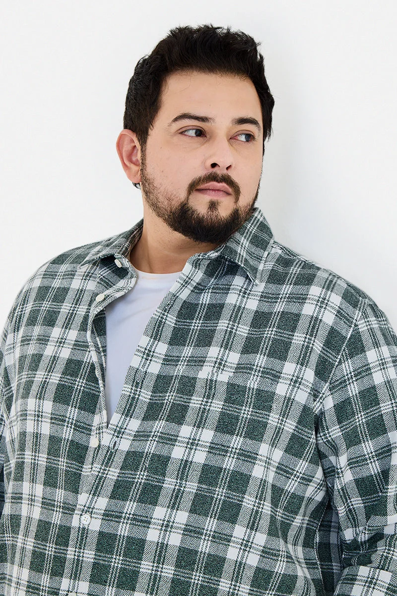 SNITCH Dark Green Dark Green Checkered Long Sleeve Regular Fit Plus Size Shirt for Men | Best Price UAE