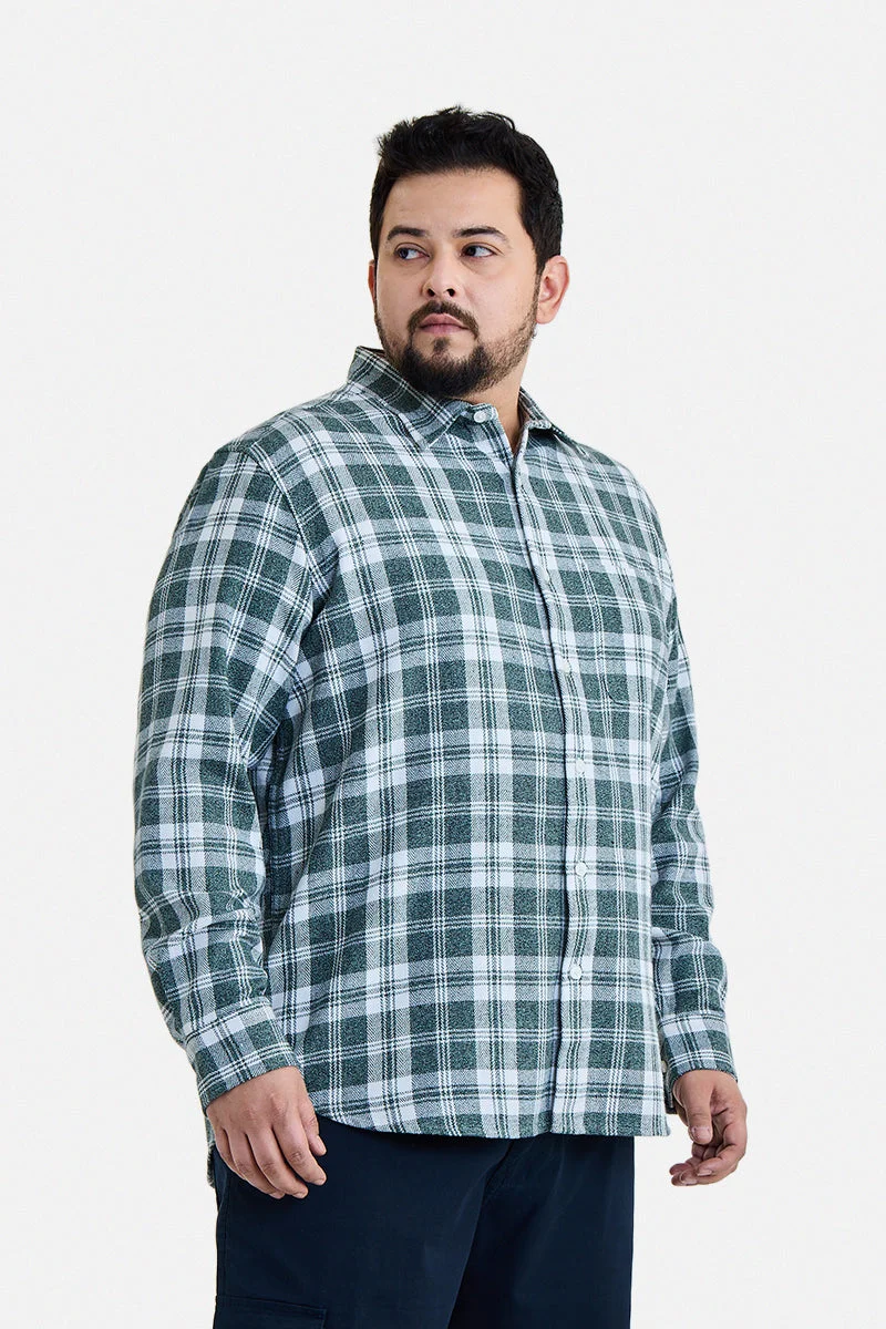 SNITCH Dark Green Dark Green Checkered Long Sleeve Regular Fit Plus Size Shirt for Men | Best Price UAE