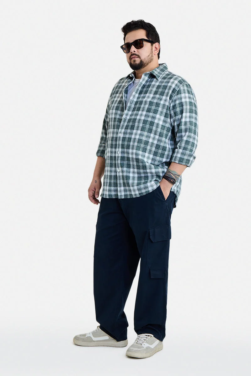 SNITCH Dark Green Checkered Long Sleeve Regular Fit Plus Size Shirt