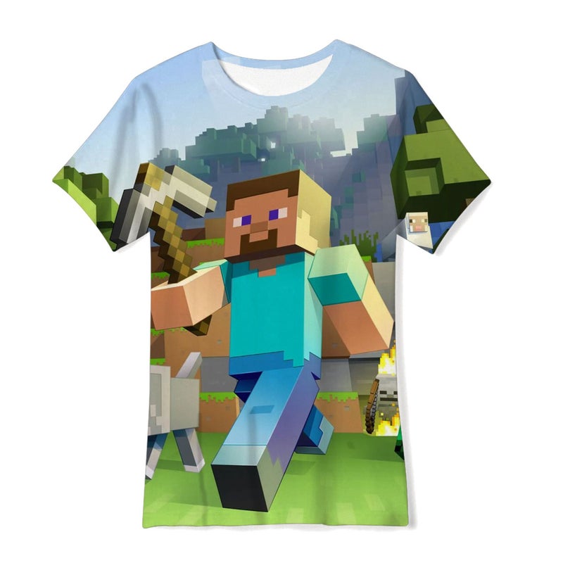 3D Digital Printing Children'S Wear Summer T-Shirt My Square World Pixel Style Loose Casual Short-Sleeved Shirt - Image 5