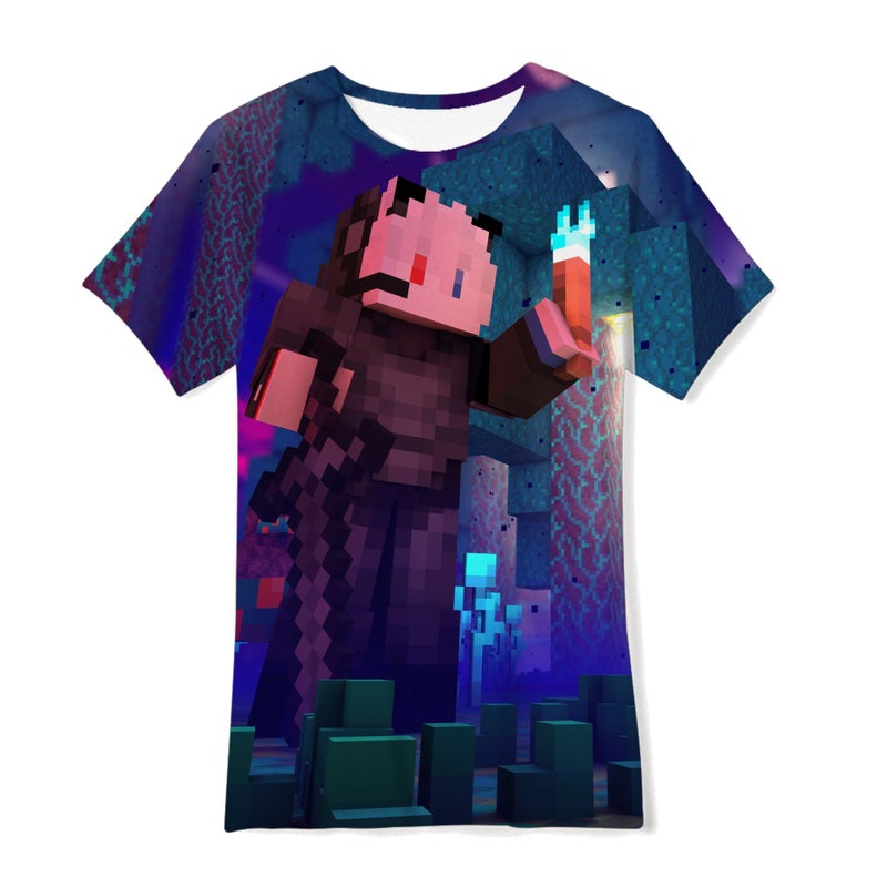 3D Digital Printing Children'S Wear Summer T-Shirt My Square World Pixel Style Loose Casual Short-Sleeved Shirt - Image 4