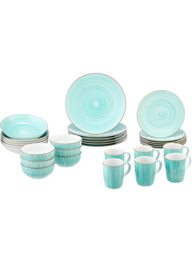 Zinnia Rosa By Zinnia Porcelain Art Folio Light Blue Coup Dinnerware Set – 30 Pieces (6 Dinner Plate-6 Soup Plate-6 Dessert Plate-6 Bowl-6 Mugs) - Image 1