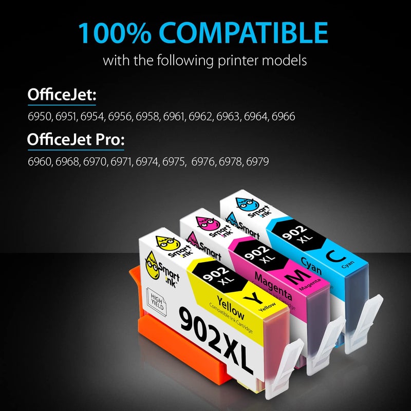 Smart Ink Compatible Ink Cartridge Replacement for HP 902 XL 902XL (C/M/Y Combo Pack) Advanced Chip Technology to use with Officejet Pro 6978 6968 6974 6975 6960 Officejet 6951 6954 6956 6958 Printers - Image 2
