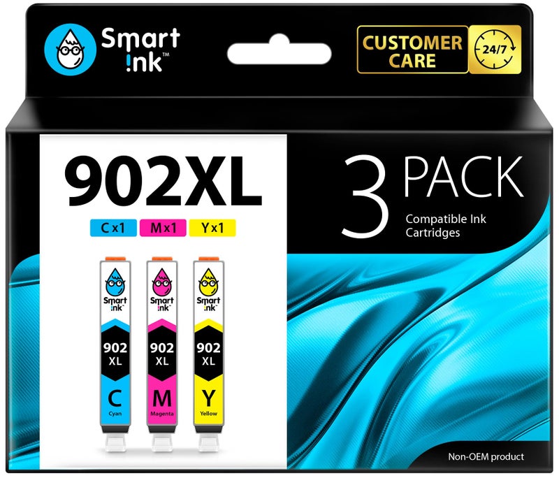Smart Ink Compatible Ink Cartridge Replacement for HP 902 XL 902XL (C/M/Y Combo Pack) Advanced Chip Technology to use with Officejet Pro 6978 6968 6974 6975 6960 Officejet 6951 6954 6956 6958 Printers - Image 1