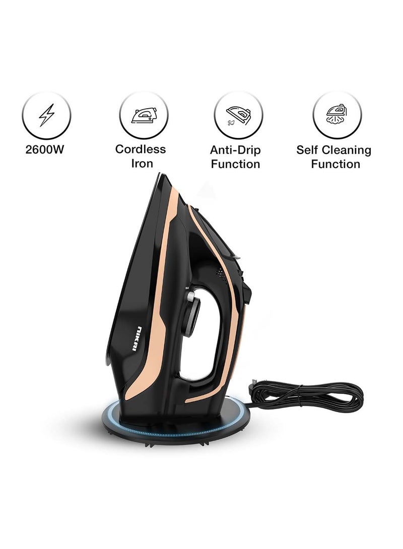 NIKAI Cordless Steam Iron, Non-Stick Soleplate, Vertical Steam, Adjustable Thermostat, Self-Clean Function, Steam Control, Overheat Protection, 360° Charging Base, Indicator Light 0.01 L 2600 W NSI456C1 0.01 L 2600 W NSI456C1 Black - Image 1