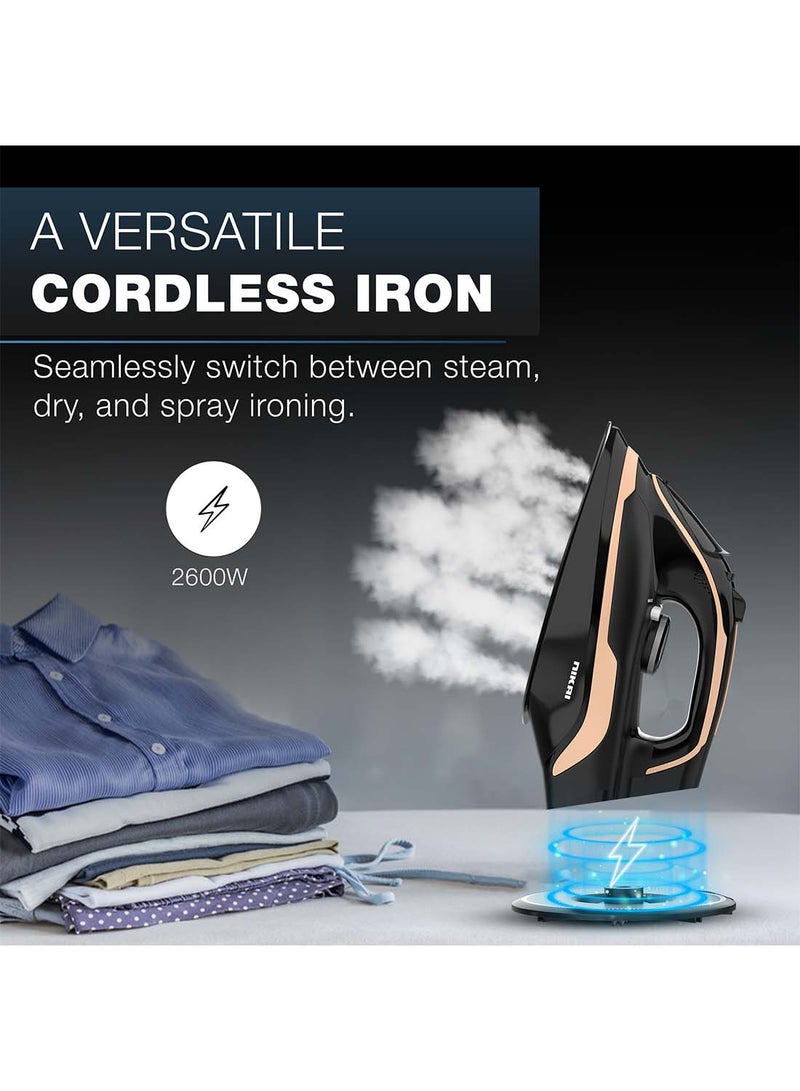 NIKAI Cordless Steam Iron, Non-Stick Soleplate, Vertical Steam, Adjustable Thermostat, Self-Clean Function, Steam Control, Overheat Protection, 360° Charging Base, Indicator Light 0.01 L 2600 W NSI456C1 0.01 L 2600 W NSI456C1 Black - Image 2