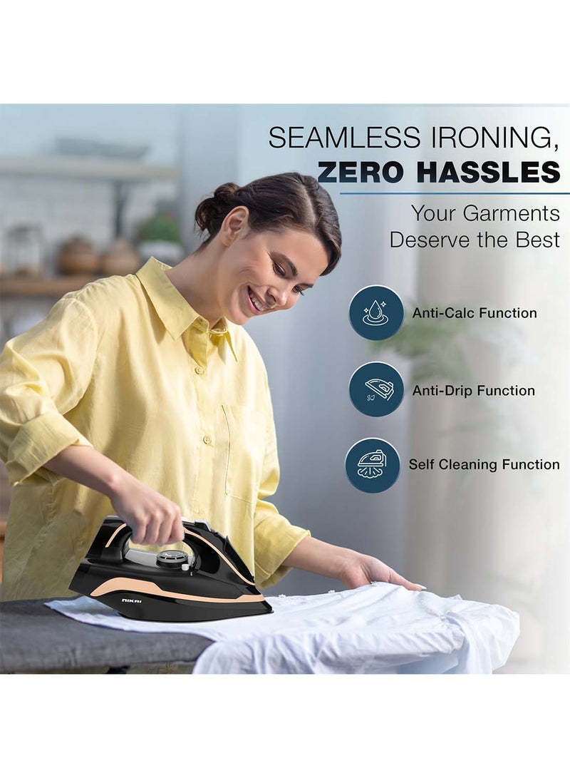 NIKAI Cordless Steam Iron, Non-Stick Soleplate, Vertical Steam, Adjustable Thermostat, Self-Clean Function, Steam Control, Overheat Protection, 360° Charging Base, Indicator Light 0.01 L 2600 W NSI456C1 0.01 L 2600 W NSI456C1 Black - Image 5