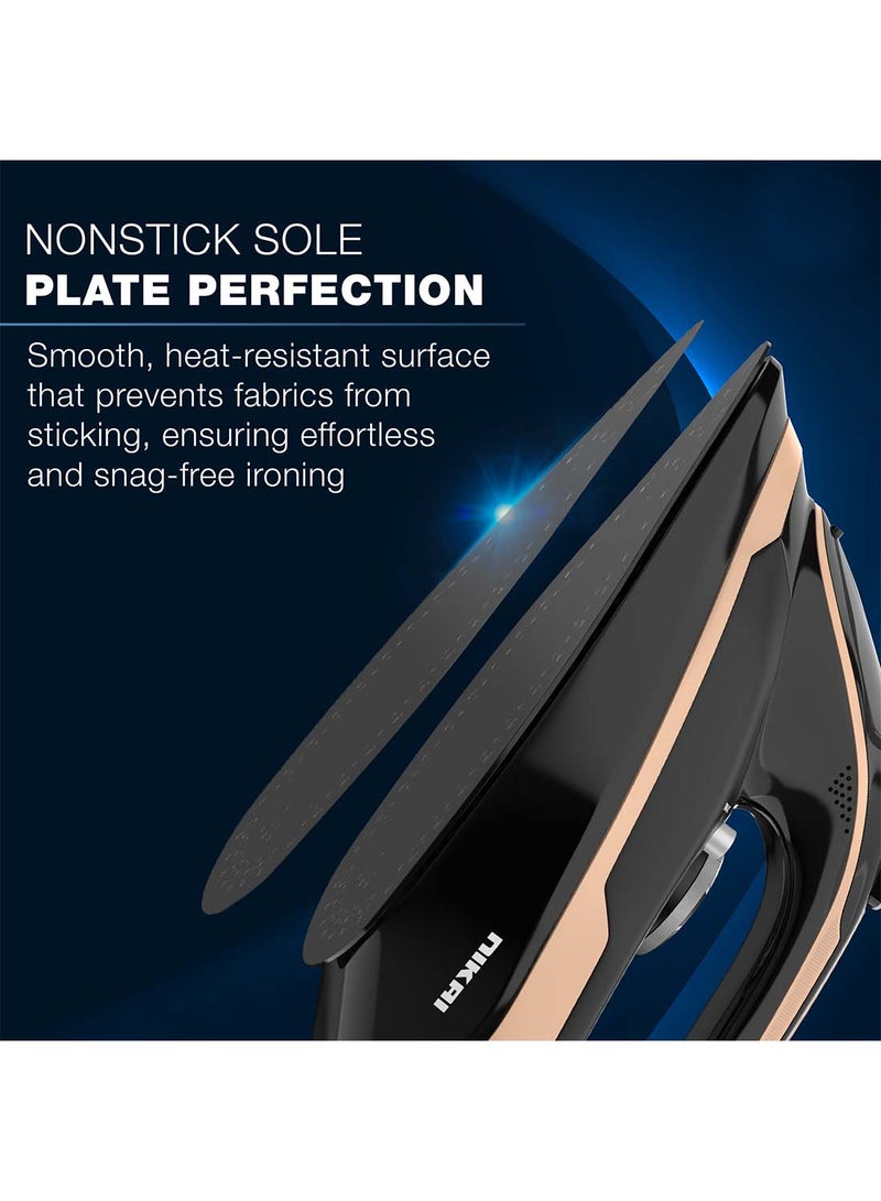 NIKAI Cordless Steam Iron, Non-Stick Soleplate, Vertical Steam, Adjustable Thermostat, Self-Clean Function, Steam Control, Overheat Protection, 360° Charging Base, Indicator Light 0.01 L 2600 W NSI456C1 0.01 L 2600 W NSI456C1 Black - Image 4