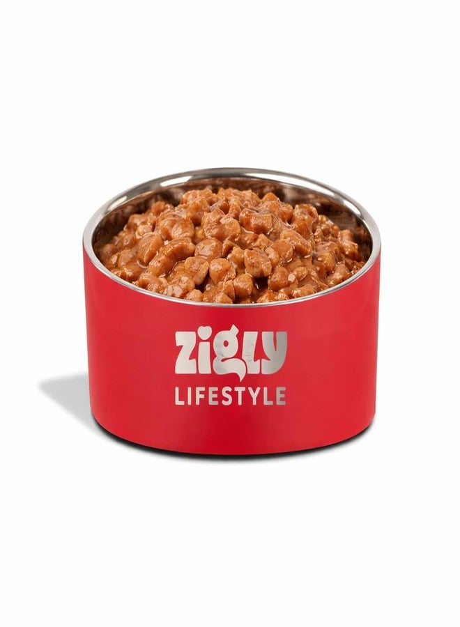 ZIGLY وعاء طعام وماء للقطط من زيجلي لايف ستايل | قاعدة مانعة للانزلاق | وعاء مزدوج الجدران للقطط - (أحمر، 250 مل) - Image 3