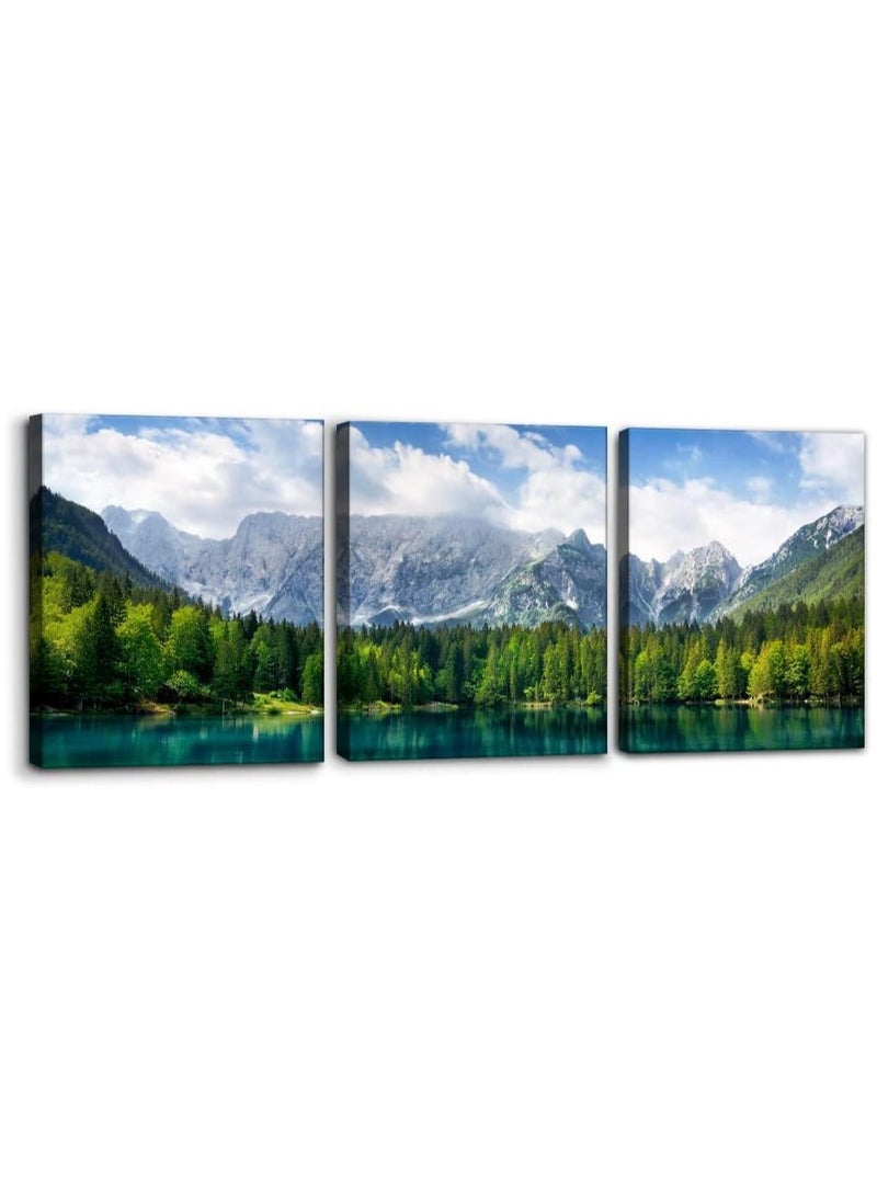 Today Idea Nature Scenery Canvas Wall Art Set of 3-Piece Turquoise Lake, Forest & Mountain Landscape | Modern Stretched and Framed Artwork for Bedroom, Living Room, Office 12x16 Inch - Image 1