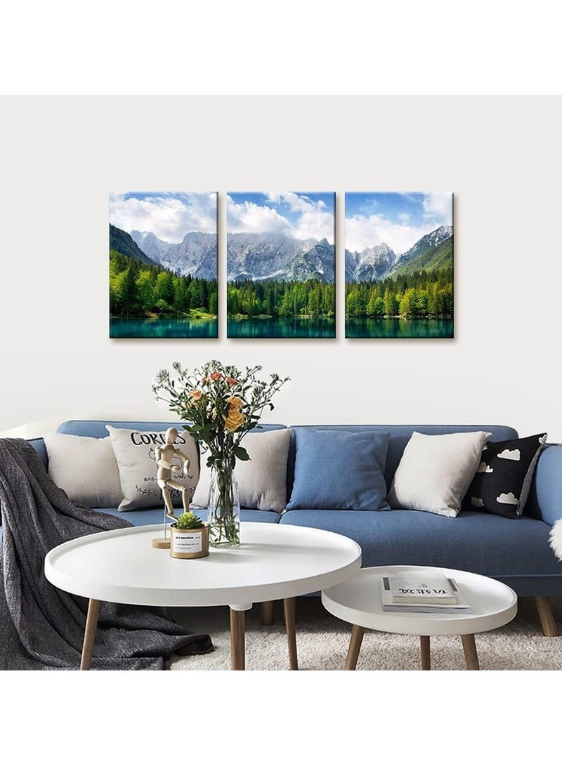 Today Idea Nature Scenery Canvas Wall Art Set of 3-Piece Turquoise Lake, Forest & Mountain Landscape | Modern Stretched and Framed Artwork for Bedroom, Living Room, Office 12x16 Inch - Image 2