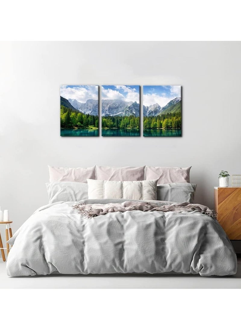 Today Idea Nature Scenery Canvas Wall Art Set of 3-Piece Turquoise Lake, Forest & Mountain Landscape | Modern Stretched and Framed Artwork for Bedroom, Living Room, Office 12x16 Inch - Image 3