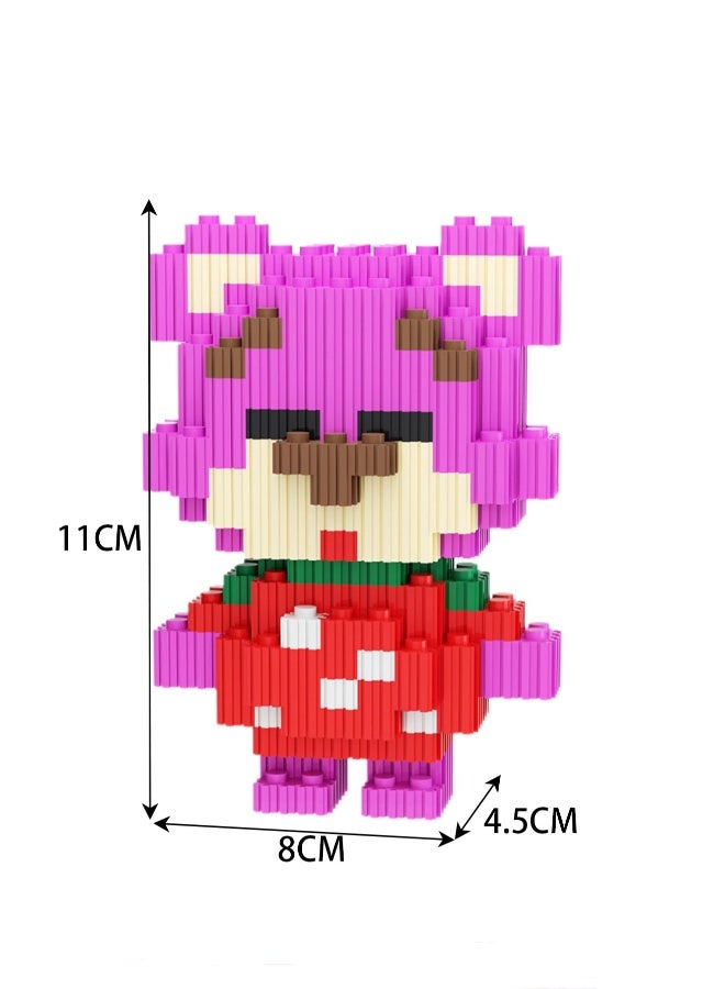 Miniature Small Particle Puzzle Building Blocks Gift Children's Educational Toy Puzzle (Standing Strawberry Short Sleeve Pink Bear)  - Image 2