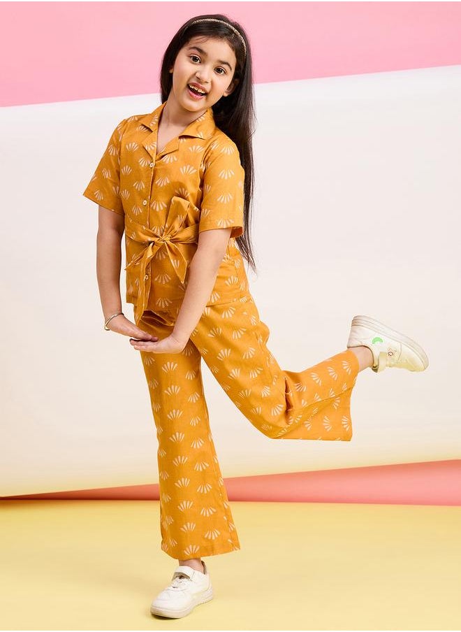 Stylo Bug Stylo Bug Mustard Cotton Shirt and Trousers Set for Girls  - Image 2