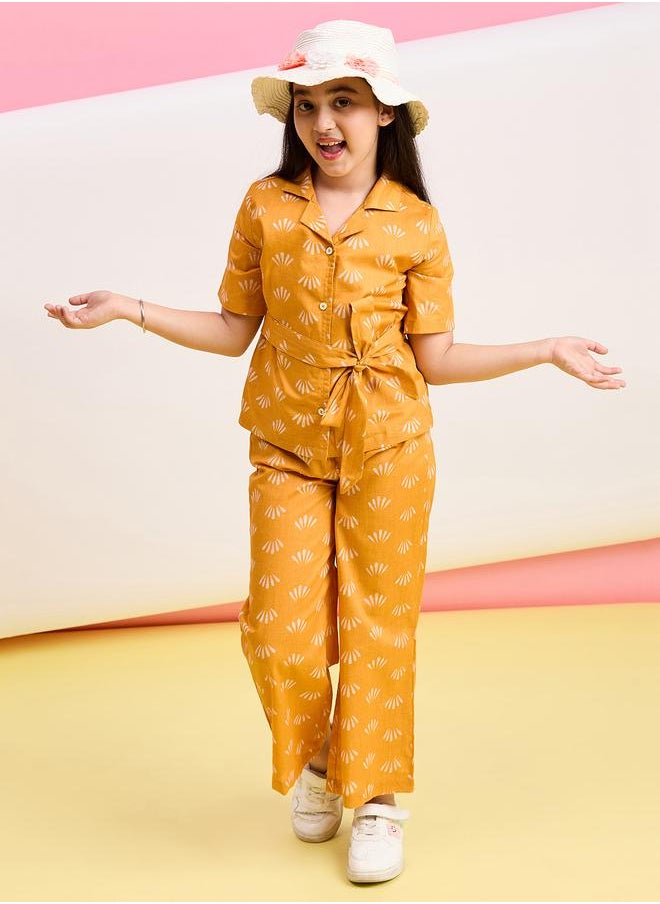 Stylo Bug Stylo Bug Mustard Cotton Shirt and Trousers Set for Girls  - Image 1