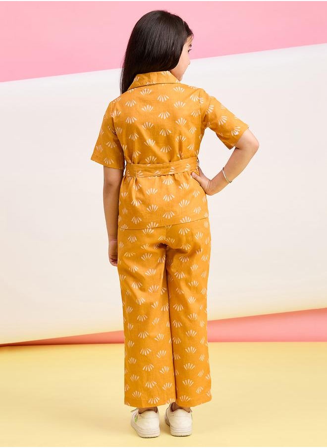 Stylo Bug Stylo Bug Mustard Cotton Shirt and Trousers Set for Girls  - Image 3