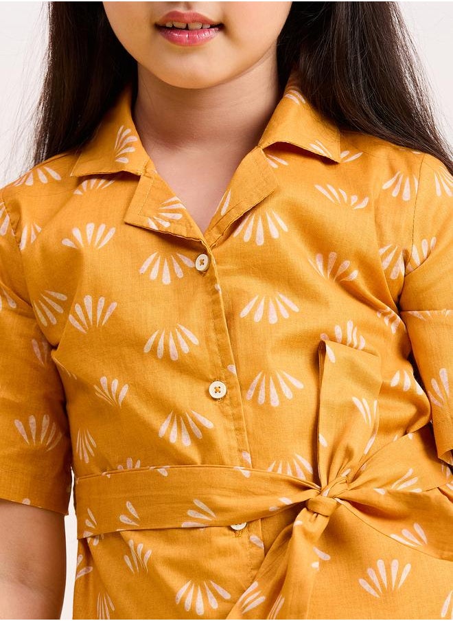Stylo Bug Stylo Bug Mustard Cotton Shirt and Trousers Set for Girls  - Image 4