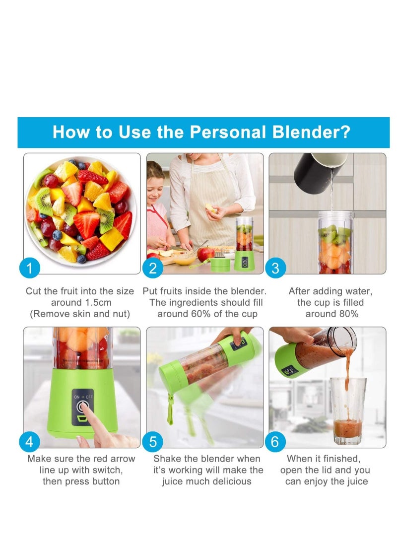 ELTRAZONE - Portable Blender, Personal Size Blender Shakes And Smoothies, Mini Juicer Cup Usb Rechargeable, Handheld Travel Blender Fruit Mixer 380ml (Green) - Image 1