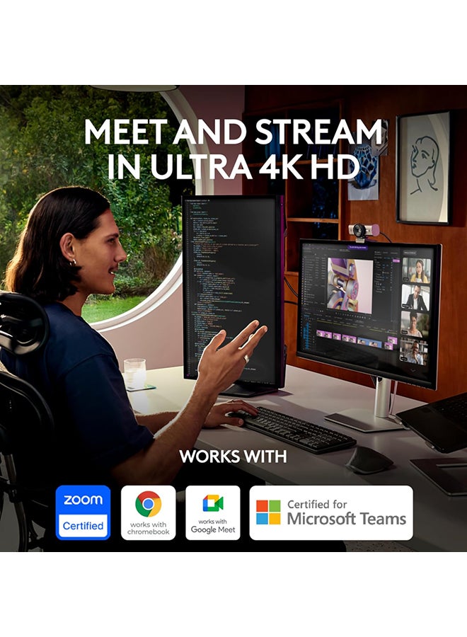 Logitech MX Brio Ultra HD 4K Collaboration and Streaming Webcam, 1080p at 60 FPS, Dual Noise Reducing Mics, Show Mode, USB-C, Webcam Cover, Works with Microsoft Teams, Zoom, Google Meet Graphite - Image 2