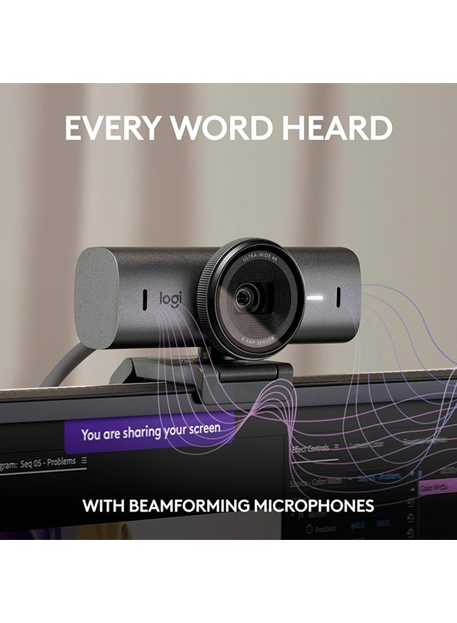 Logitech MX Brio Ultra HD 4K Collaboration and Streaming Webcam, 1080p at 60 FPS, Dual Noise Reducing Mics, Show Mode, USB-C, Webcam Cover, Works with Microsoft Teams, Zoom, Google Meet Graphite - Image 4