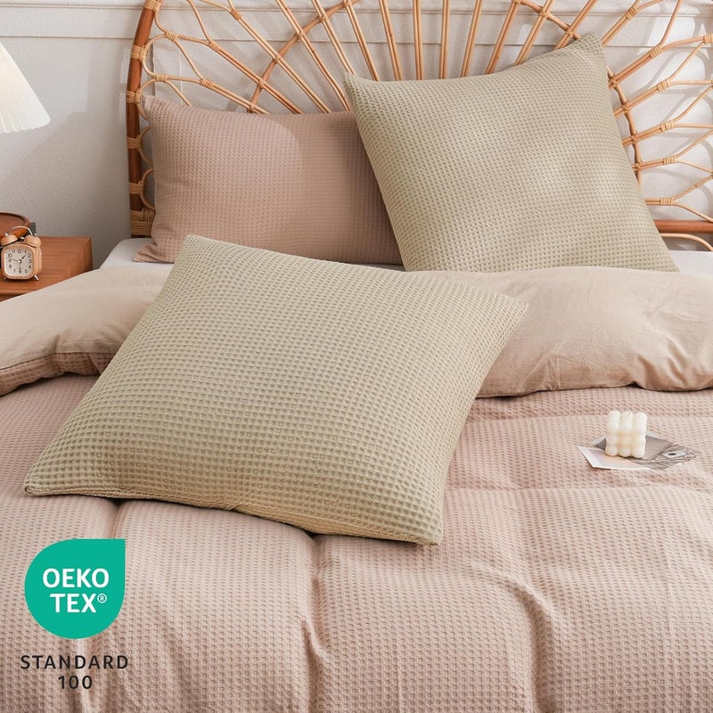 PHF 2 Piece 45cm x 45cm Cotton Waffle Weave Throw Pillow Covers, Elegant Decorative Square Covers, No Insert, Khaki - Image 2