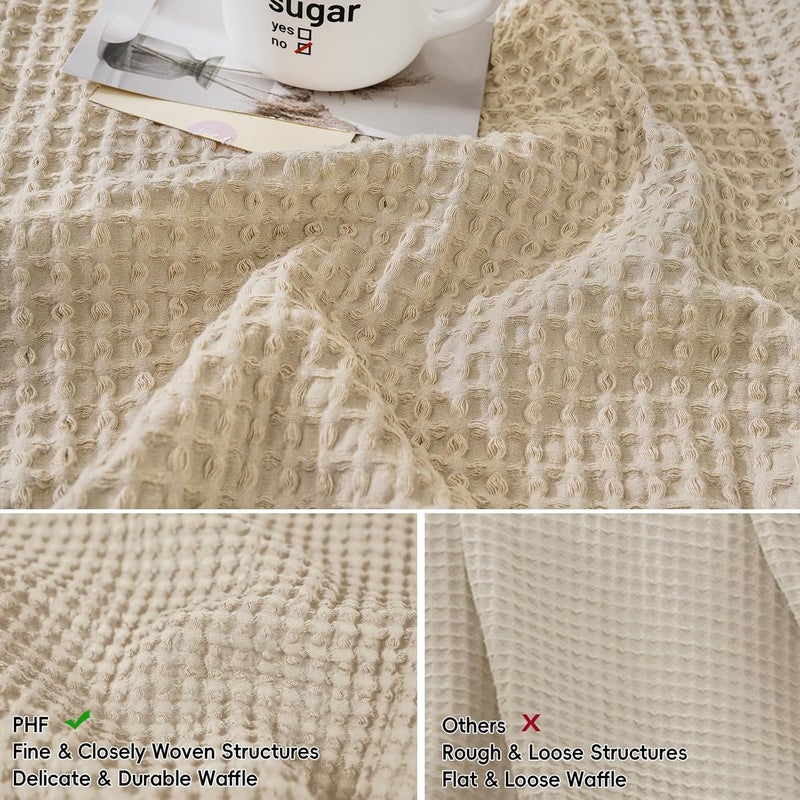 PHF 2 Piece 45cm x 45cm Cotton Waffle Weave Throw Pillow Covers, Elegant Decorative Square Covers, No Insert, Khaki - Image 4