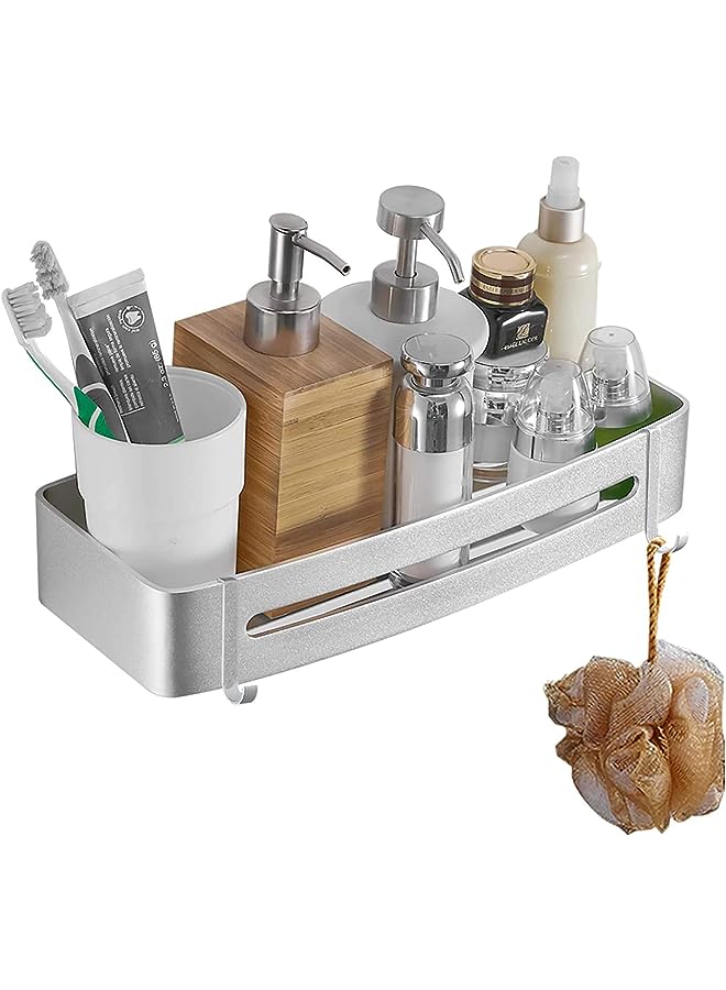 Shower Shelf for Bathroom 1-Pack, Rustproof 304 Stainless Steel Bathroom Storage-Organizer With 2 Removable Hooks，Wall Mounted Shower Basket for Kitchen (Rectangle)  - Image 1