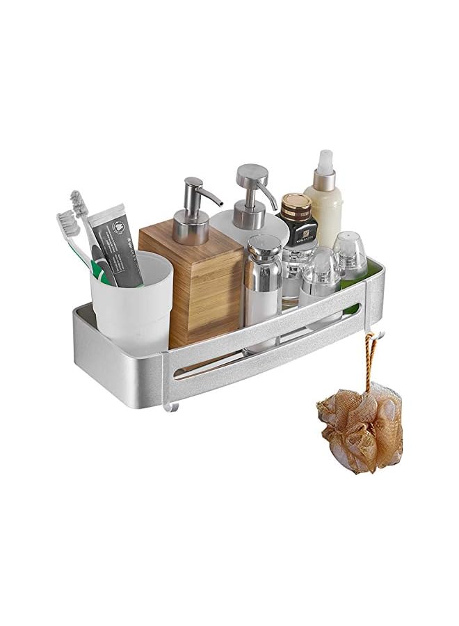 Shower Shelf for Bathroom 1-Pack, Rustproof 304 Stainless Steel Bathroom Storage-Organizer With 2 Removable Hooks，Wall Mounted Shower Basket for Kitchen (Rectangle)  - Image 2