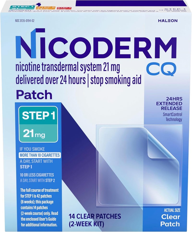 NicoDerm CQ Nicotine Patches to Quit Smoking, Step 1 Stop Smoking Aid, 21mg, 14 Count - Image 1