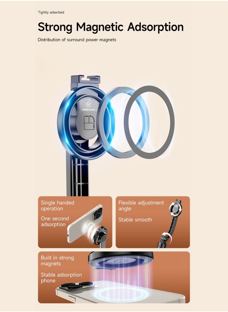 Magnetic Bluetooth Selfie Stick & Tripod Stand L20 – 1M Extendable Pole, 360° Rotation, Compatible with MagSafe and All Smartphones
