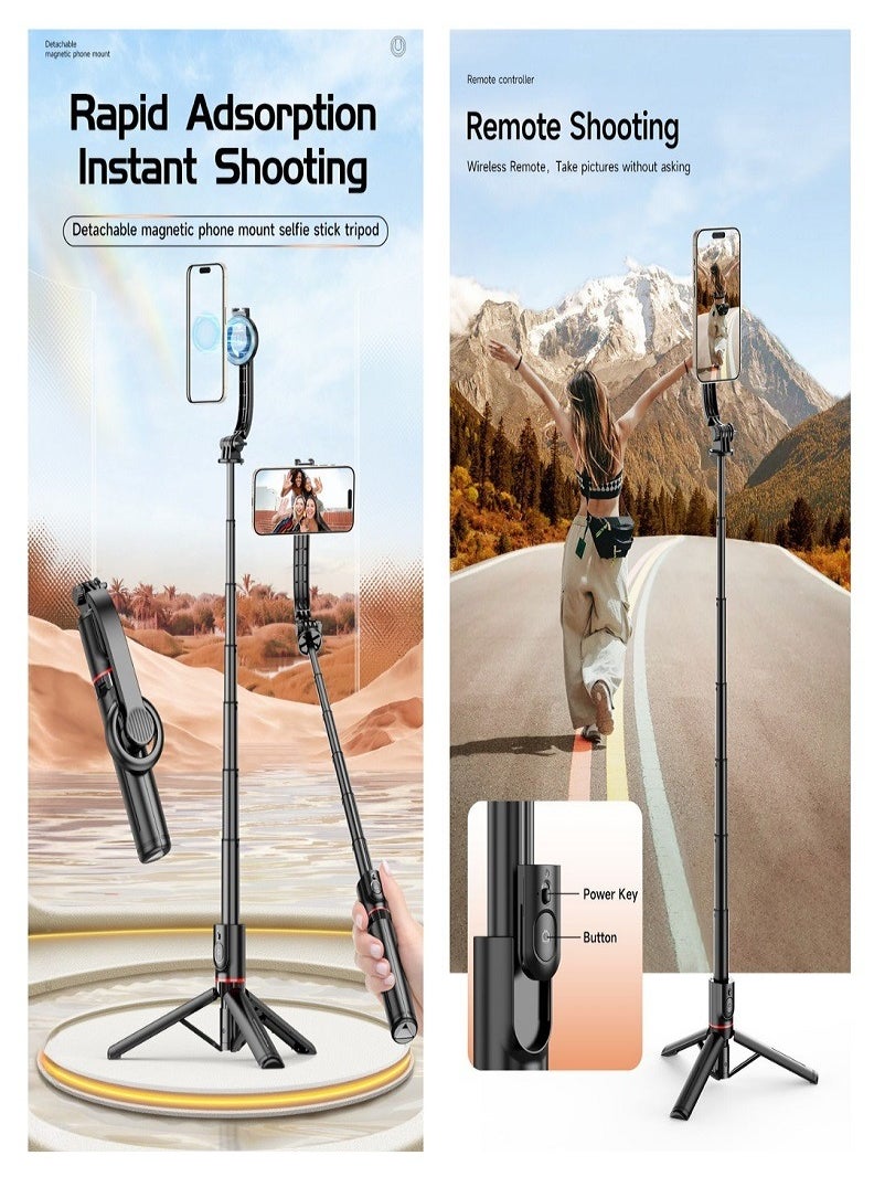 Magnetic Bluetooth Selfie Stick & Tripod Stand L20 – 1M Extendable Pole, 360° Rotation, Compatible with MagSafe and All Smartphones