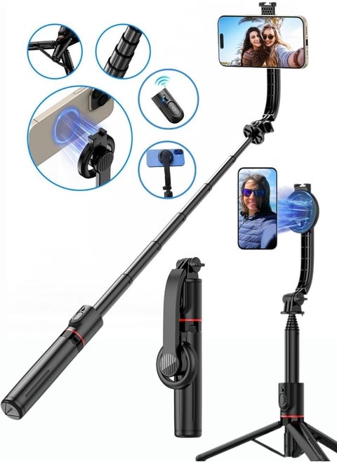 Magnetic Bluetooth Selfie Stick & Tripod Stand L20 – 1M Extendable Pole, 360° Rotation, Compatible with MagSafe and All Smartphones