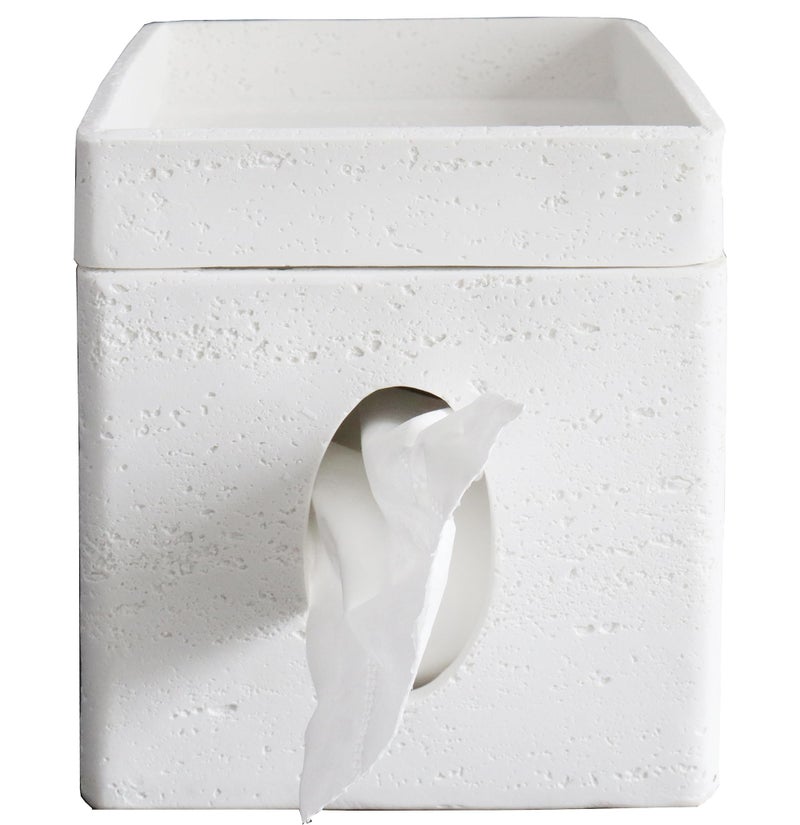 Hymmah Tray Tissue Box Cover Holder Unique Cube Design Tissue Dispenser Cover Decor for Vanity Counter Tops Also Great for Bedroom and Living Room White - Image 1